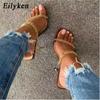 Clear PVC Transparent High Heel Slippers Summer Fashion Chain Design Slip On Square Toe Slides Women Mules Pumps