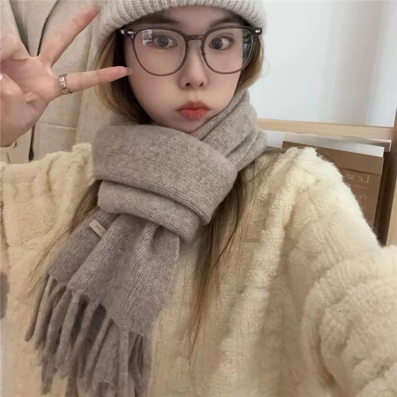New Winter High end October Siege All Match Solid Color Wool Scarf for Women Thickened Warm Long Scarf