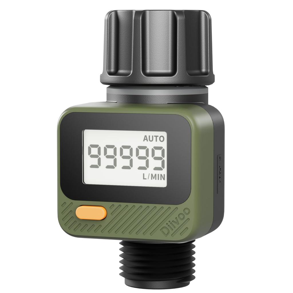 Diivoo Digital Water Flow Meter Hose Water Meter for Outdoor Garden Hose, Measure Consumption and Water Flow Rate 4 Measure Mode
