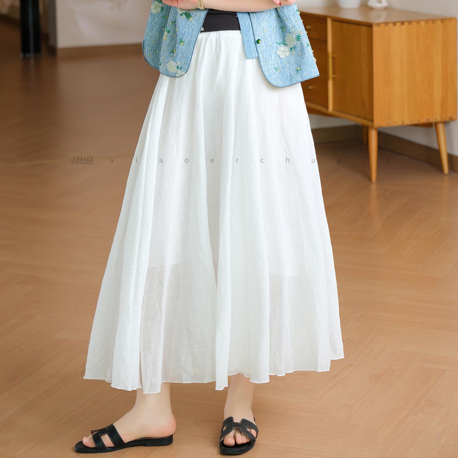 

DIMANAF 2025 New Summer Women New Skirts Solid Elastic Waist Pleated Elegant Skirts One Size белый