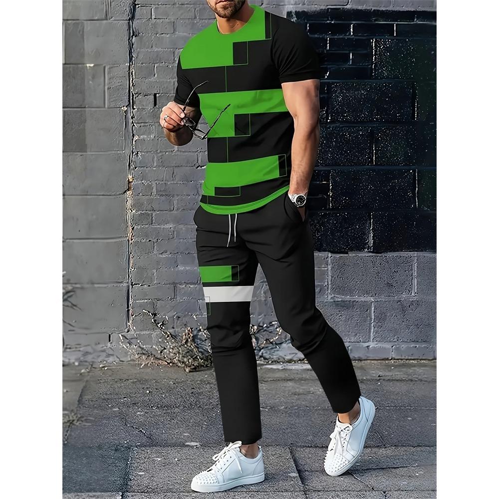 New Summer And Spring Fashion Men's Sportswear T-shirt Trousers Pants Suit Casual Short-sleeved Suit Jogging Fitness Clothing