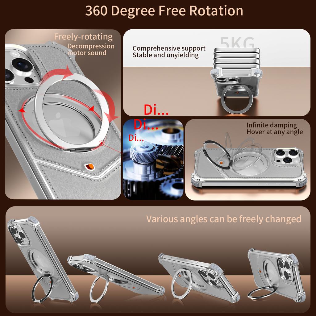 For iPhone 15 Pro Max Case PU Covered Metal Boardless Phone Back Cover with Kickstand