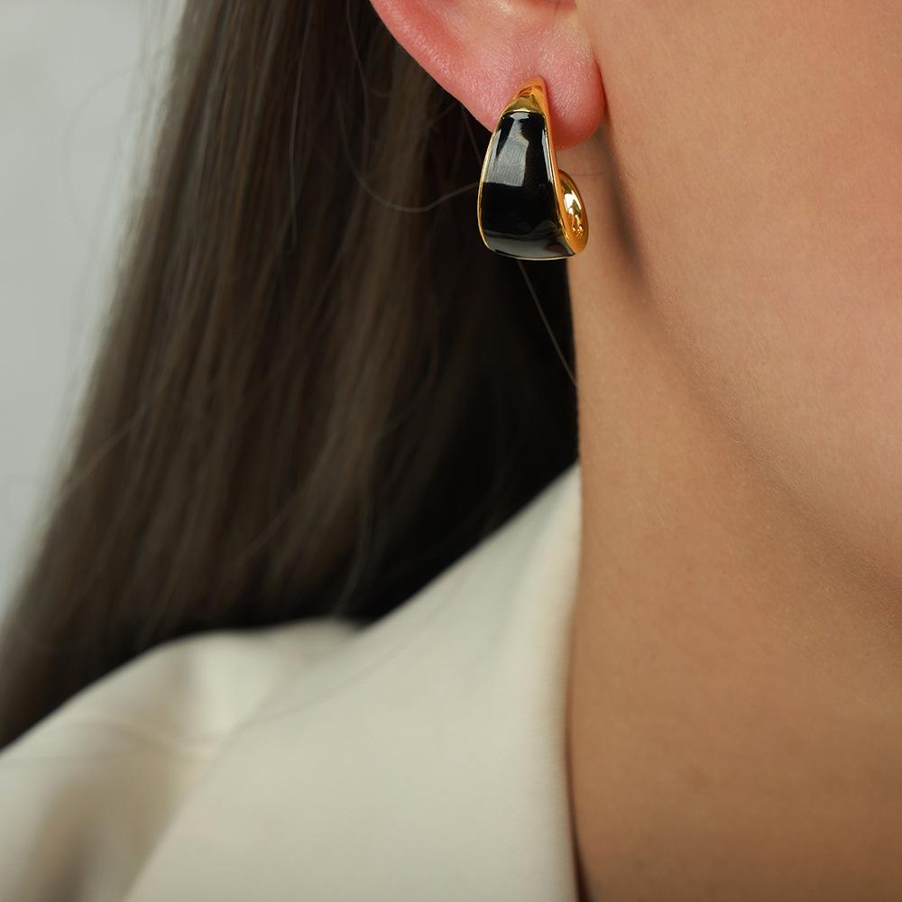 Retro Niche Light Luxury Earrings Temperament High-End Design Earrings Crescent-Shaped Size Copper Plated 18K Real Gold Stud Earrings