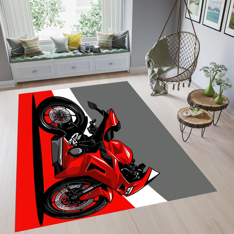 

Red Sport Motorcycle Rug Racing Entryway Doormat NonSlip Easy Clean Stylish Decor Carpet for Living Room Bedroom Pet Friendly 40X60cm