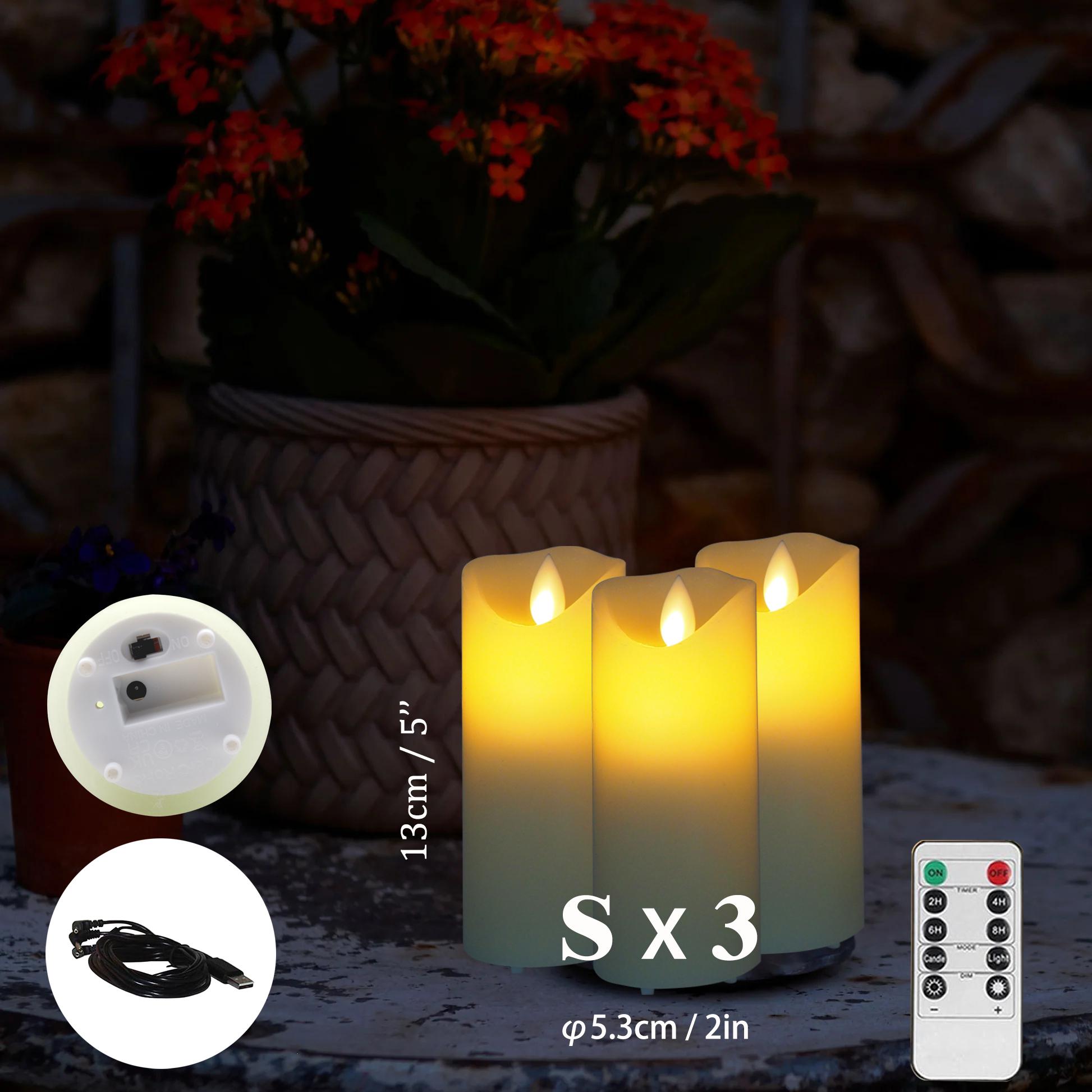 

3 шт./набір акумуляторних безполум’яних свічок. Світлодіодна свічкова лампа. Справжній віск. Електрична рухома мерехтлива свічка для весільного прикраси дому.