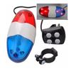 6 LED Bicycle 4 Tone Sounds Bell Plastic Cycling Equipment Police Car Light Electronic Horn Outdoor Bicycle Siren for Kid's Bike