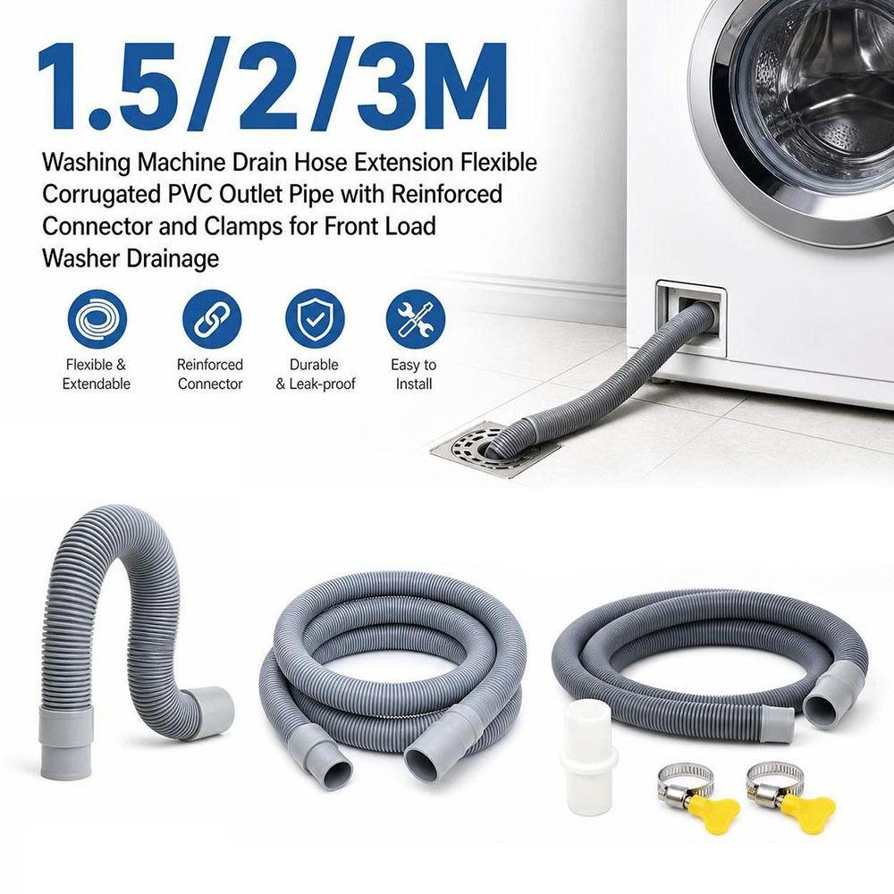PVC Washing Machine Drain Hose Flexible Corrugated Washer Drain Pipe Front Load Washers