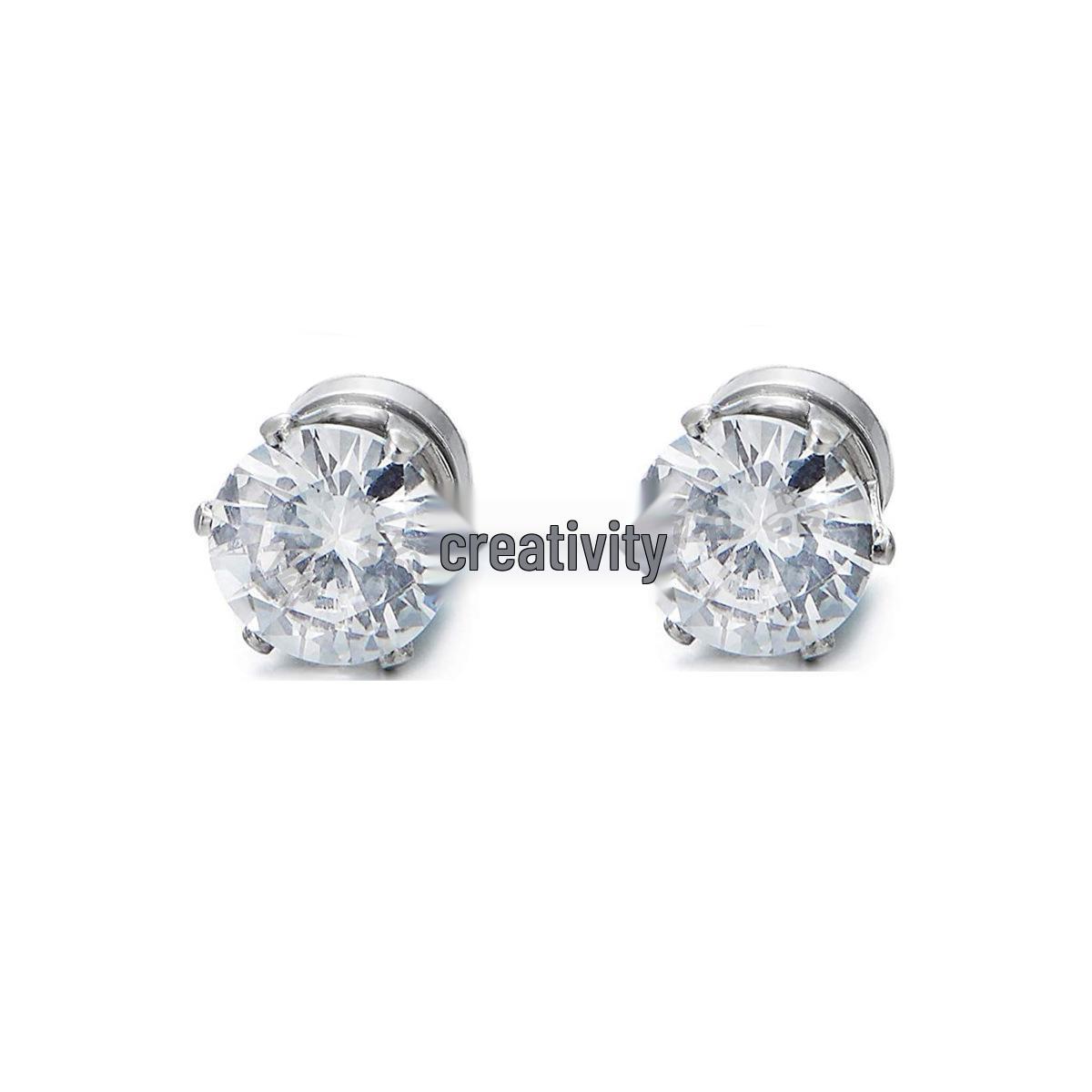 316 Stainless Steel Zirconia Magnetic Ear Studs, No-Piercing Six-Claw Diamond Ear Cuff for Men and Women, Fashionable Earrings.