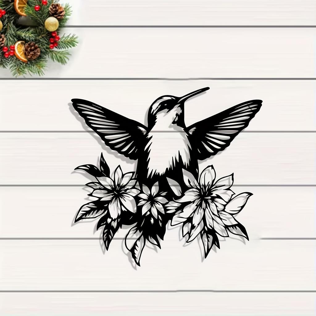 Metal Wall Art Hummingbird Flower Garden Decor Weatherproof Indoor Outdoor Fence Hanging Gift for Nature Lovers New Year Easter