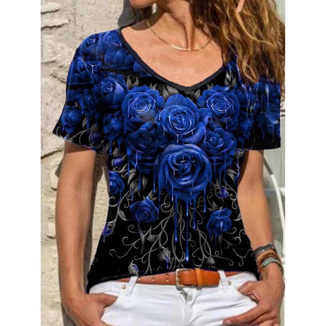 

Летний топ с V-образным вырезом, принтом с 3D-цветочным узором, модная повседневная женская футболка с коротким рукавом 5XL