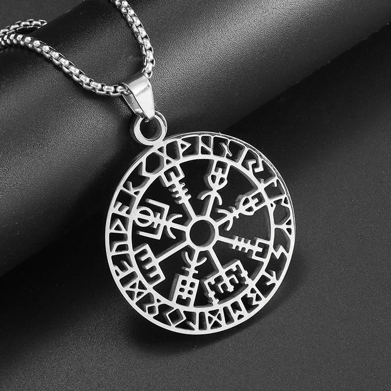Retro Celtic Knot Pattern Disc Cross Pendant Necklace for Men Gothic Punk Trend Street Jewelry Gift
