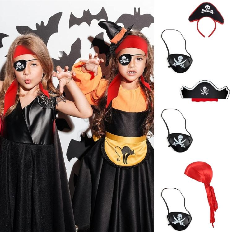 Pirate Hair Hoop Hat EyePatch Kerchief Set for Halloween, Ship themed Parties