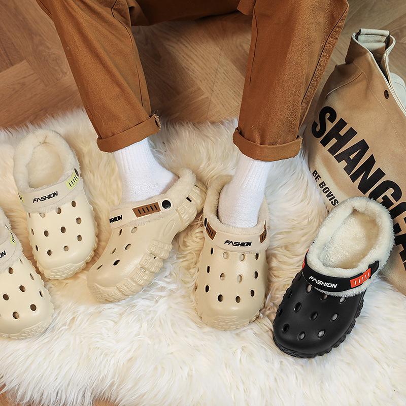 Herre Vinter Fleeceforede Tøfler med Lukket Tå: Tykk, Varm og Komfortabel for Utendørs Bruk