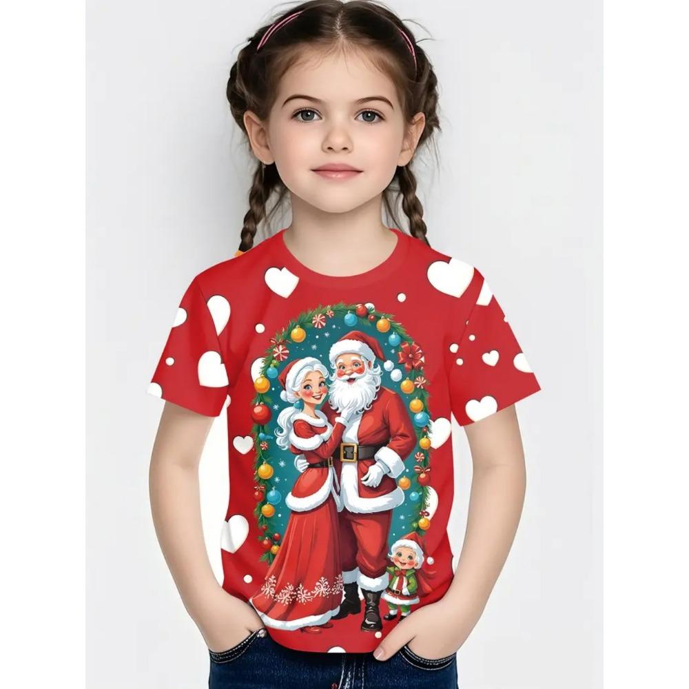 Cute Santa Claus Children's T-Shirt Christmas 3D Print Girl Short Sleeve T-Shirt Holiday Boys Clothes O-Neck Tees Tops Clothing