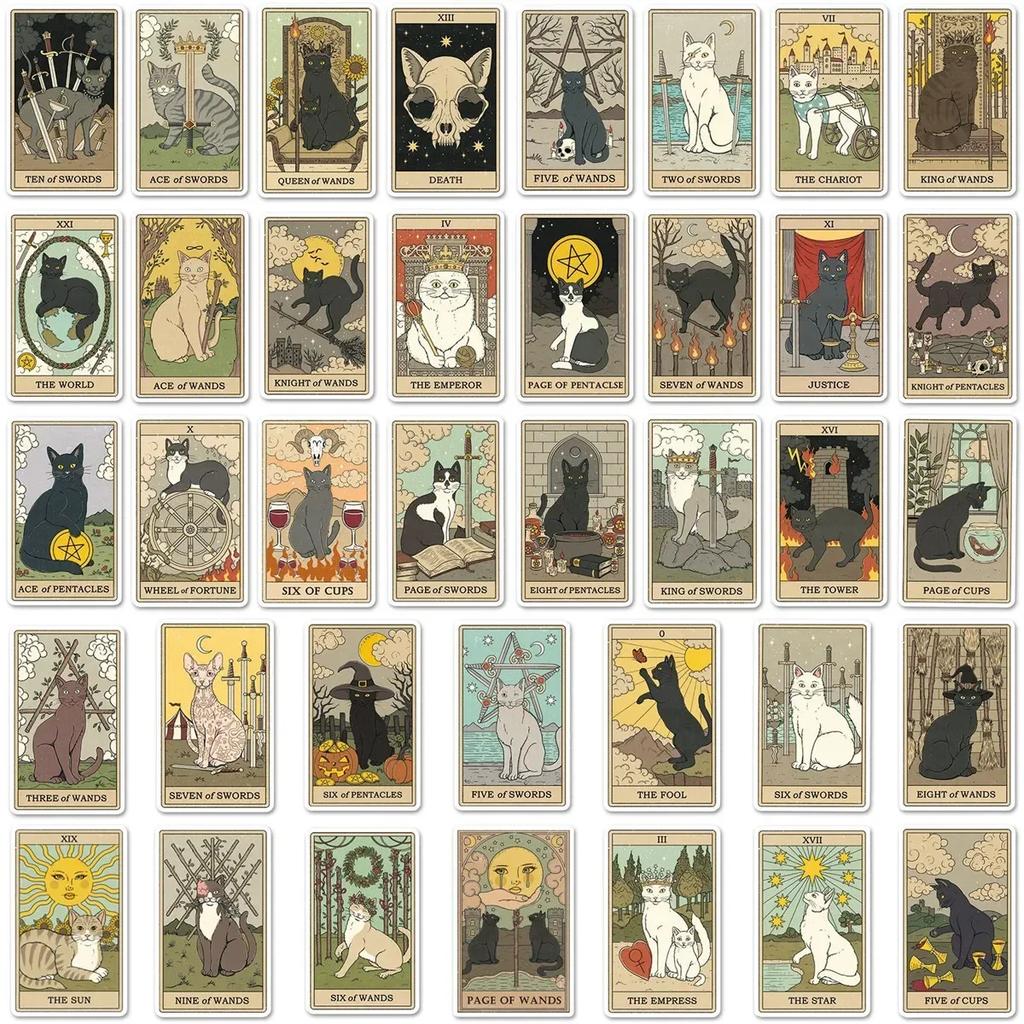 78 INS Novelty Cartoon Cute Kawaii Cat Tarot Card Stickers PVC Waterproof Stickers Decals For Kids Boys Girls Toys Gifts