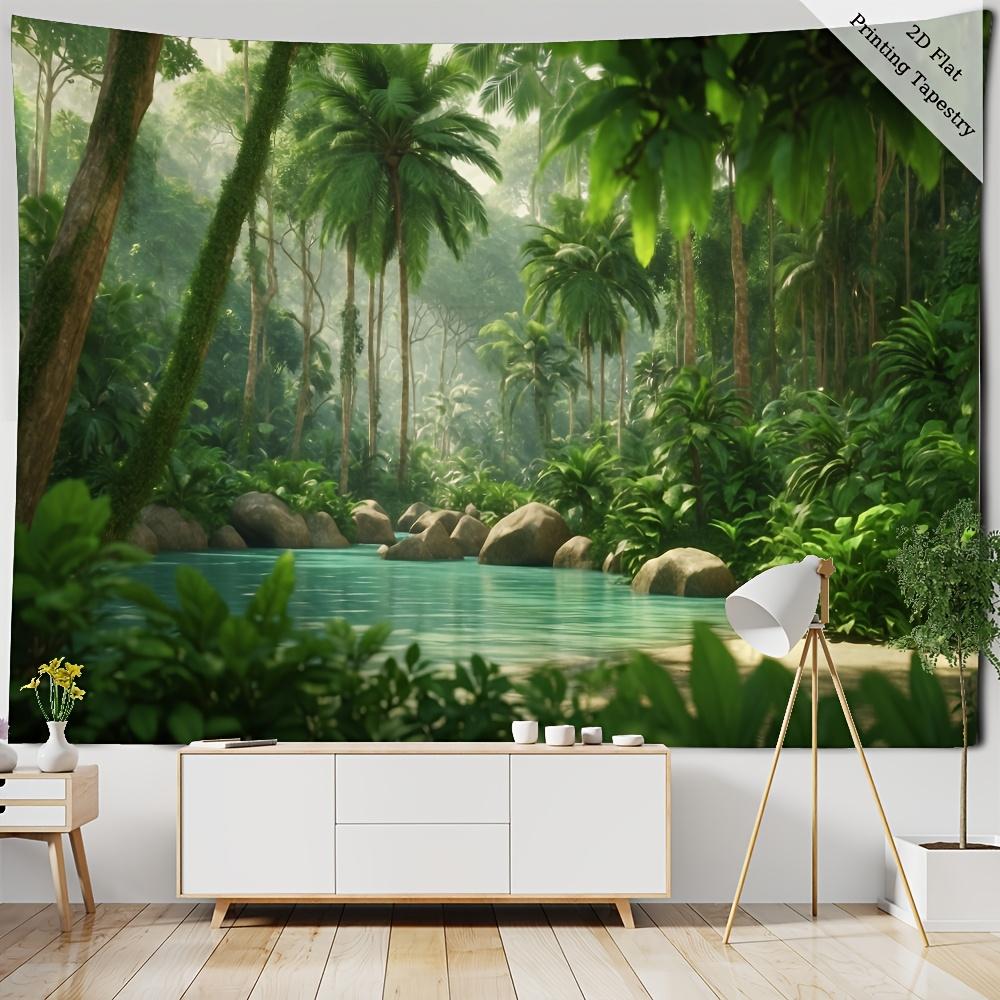 Healing Forest Natural Tapestry Tropical Landscape Wall Hanging Living Room Office Home Decoration 100X70CM
