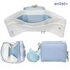 Wallet Mini Wallet LB Girls Elementary School Student Cat Ribbon Check [anilet+] Tri-Fold (Light Blue)