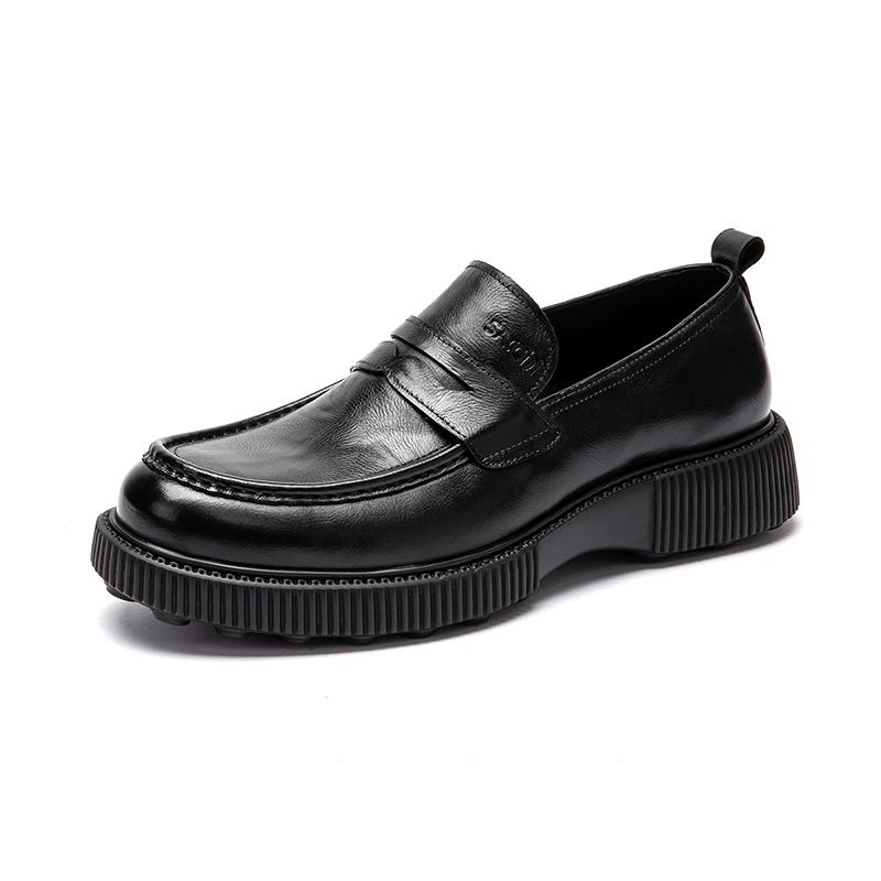 [Top layer cowhide] One foot loafers Cool and stylish thick soled casual leather shoes Business commuting men's shoes