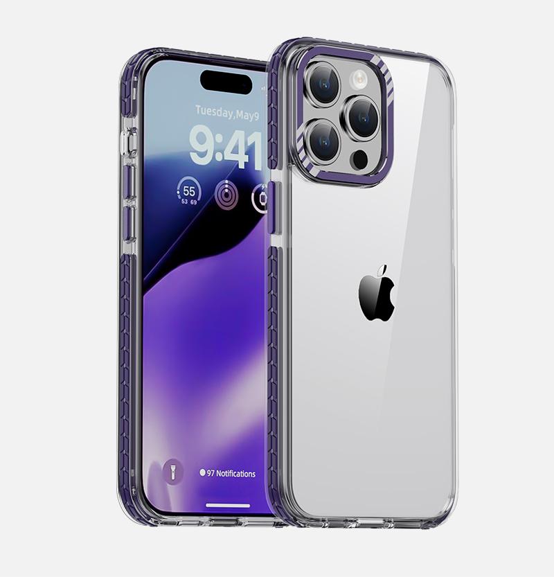 

Прозрачный акриловый чехол для телефона iPhone 15 ProMax 15 14 Pro Max Plus 14Pro противоударный бампер металлический защитный чехол для линз For iPhone 15 Plus фиолетовый