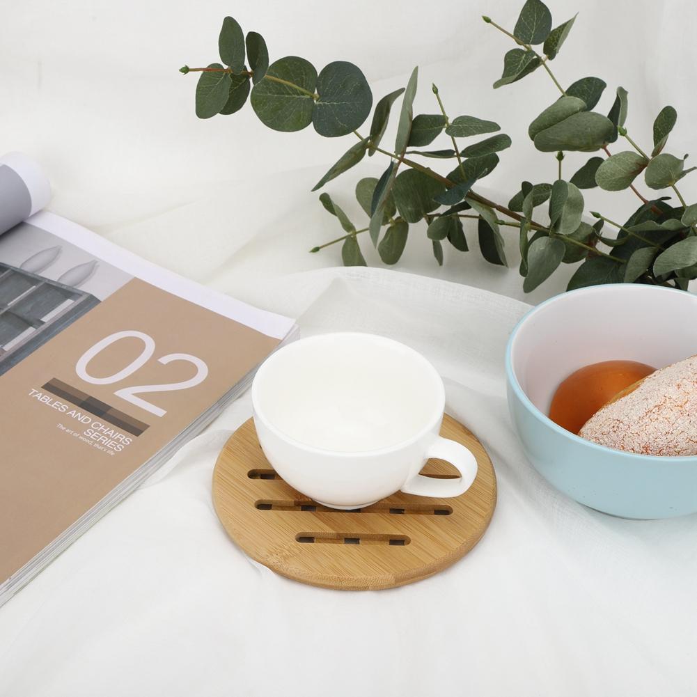 4 Stück Bambus Tischset Hitzebeständig Rutschfest Schüssel Tasse Wärmeisolieruntersetzer für Zuhause Küche(Runde Form )