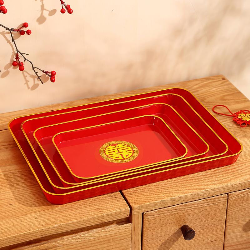 Red Tray Household Fruit Dried Fruit Plate Living Room Water Cup Cup Tea Tray Housewarming New Home Happy Candy Plate