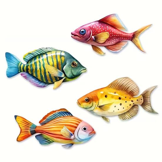 

4 Pcs Wooden Fish Beach Wall Decor Nautical Coastal Wall Sculpture Ocean Tropical Fish Hanging Wall Art for Lake House Bathroom Patio Fence Pool Decor Sets