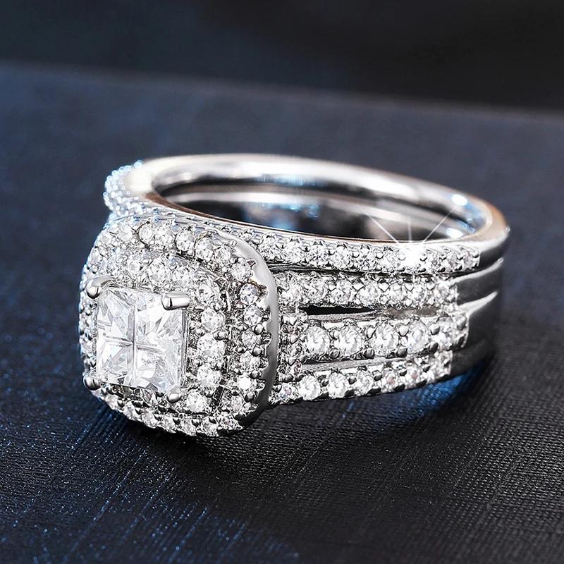 Brilliant 2Pc/set Rings for Wedding Opulent Gorgeous Sparkling Jewelry for Women Charming Trendy Chic Finger Accessories