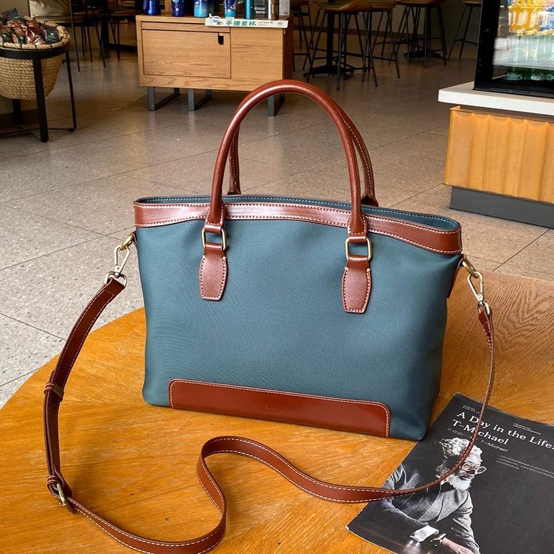 

Женская сумка из натуральной кожи для поездок на работу и обратно, холщовая сумка Niche с верхним слоем контрастного цвета из коровьей кожи, вместительная сумка-тоут премиум-класса синий