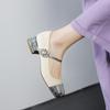 Krazing Pot Cow Skin Spring Summer Size 41 Thick Med Heels Women Square Toe Mixed Color Crystal Heels Pumps