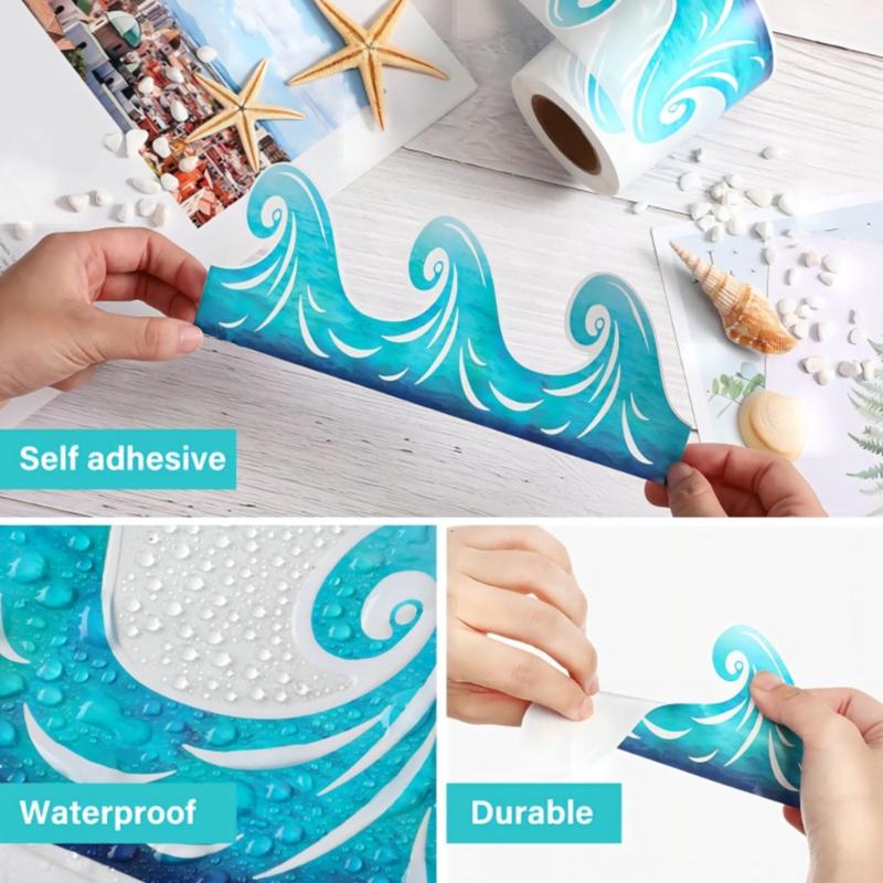 15m Niebieska Falowana Dekoracyjna Krawędź Tablicy Ogłoszeń Samoprzylepna Naklejka Krawędź Tablicy Ogłoszeń do Szkoły