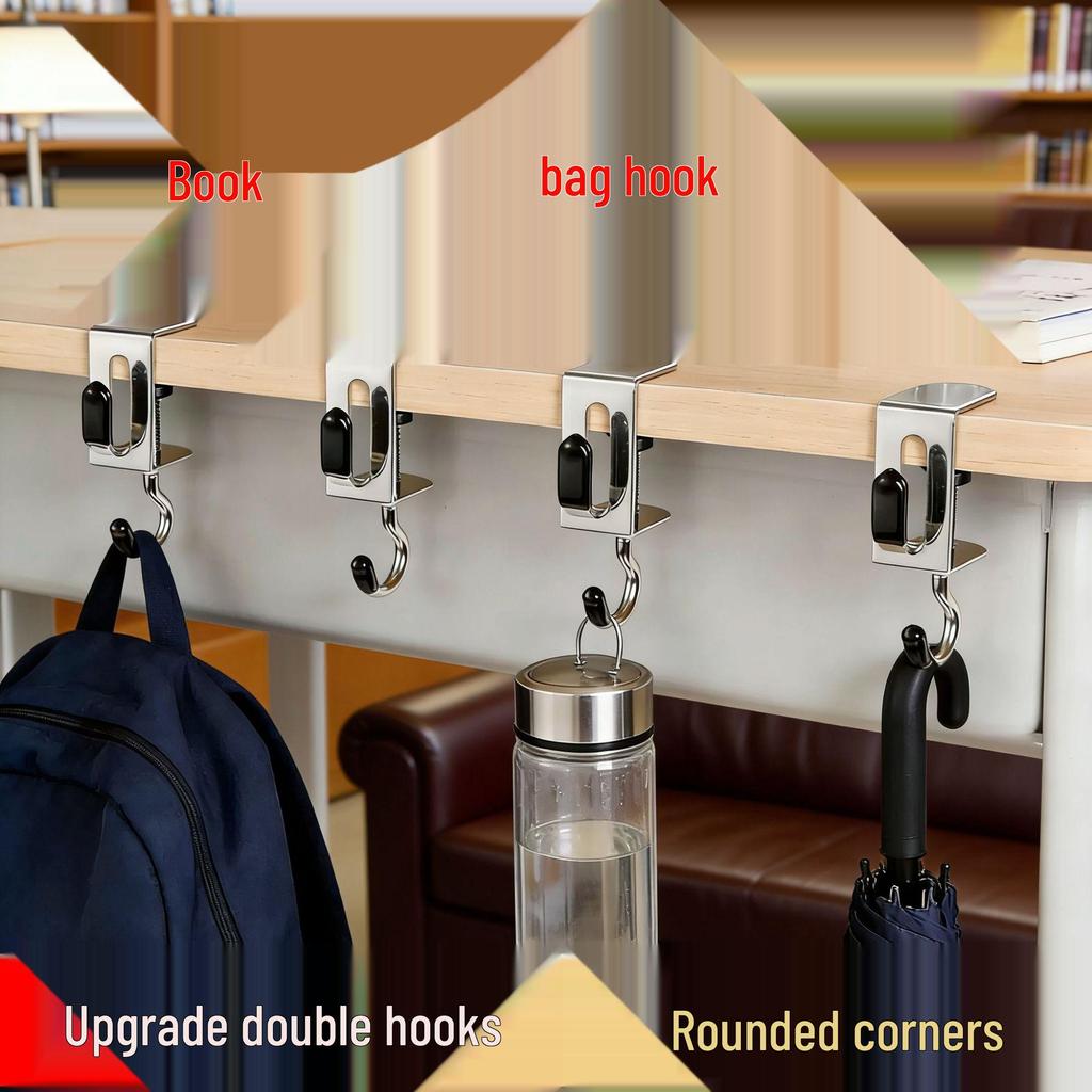 Adjustable Double Hook Desk-Side Schoolbag Hanger