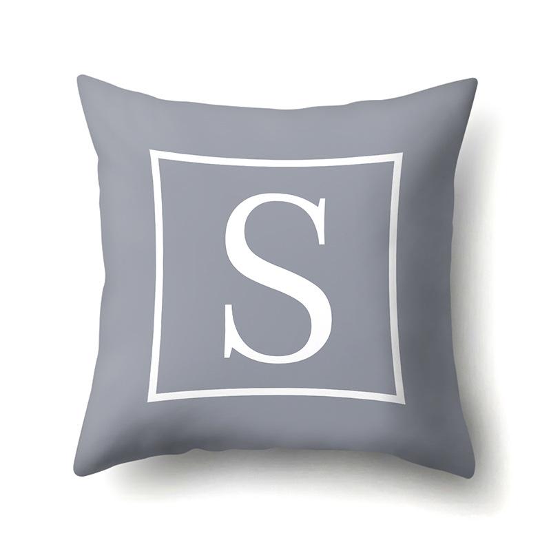 Polyester Pillow Case Gray Base Literary Home Car Decoration 26 English Letter Cushion Car Cushion Cover