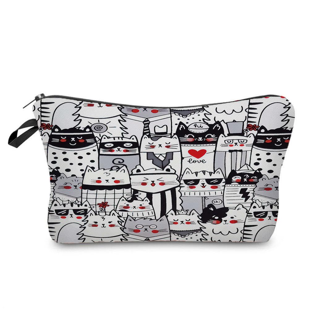 Women Cat Print Cosmetic Bag Toiletries Organize Travel Storage Case 6689