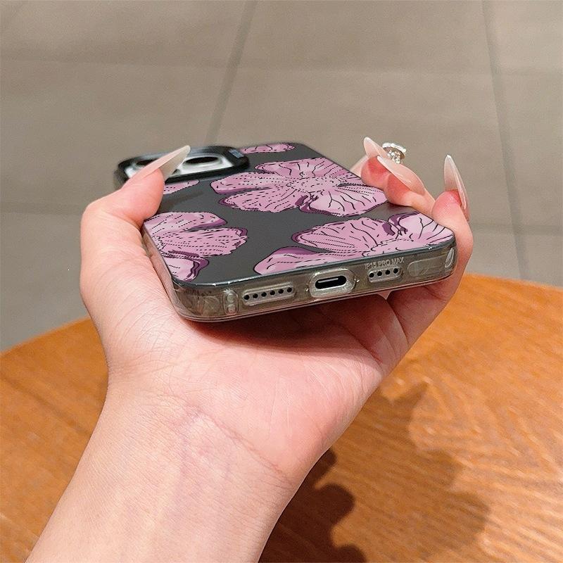 Purple Flower Is Suitable for Apple 16Pro Colored Silver Mobile Phone Case iPhone15/14promax Electroplating 13 Matte 12.