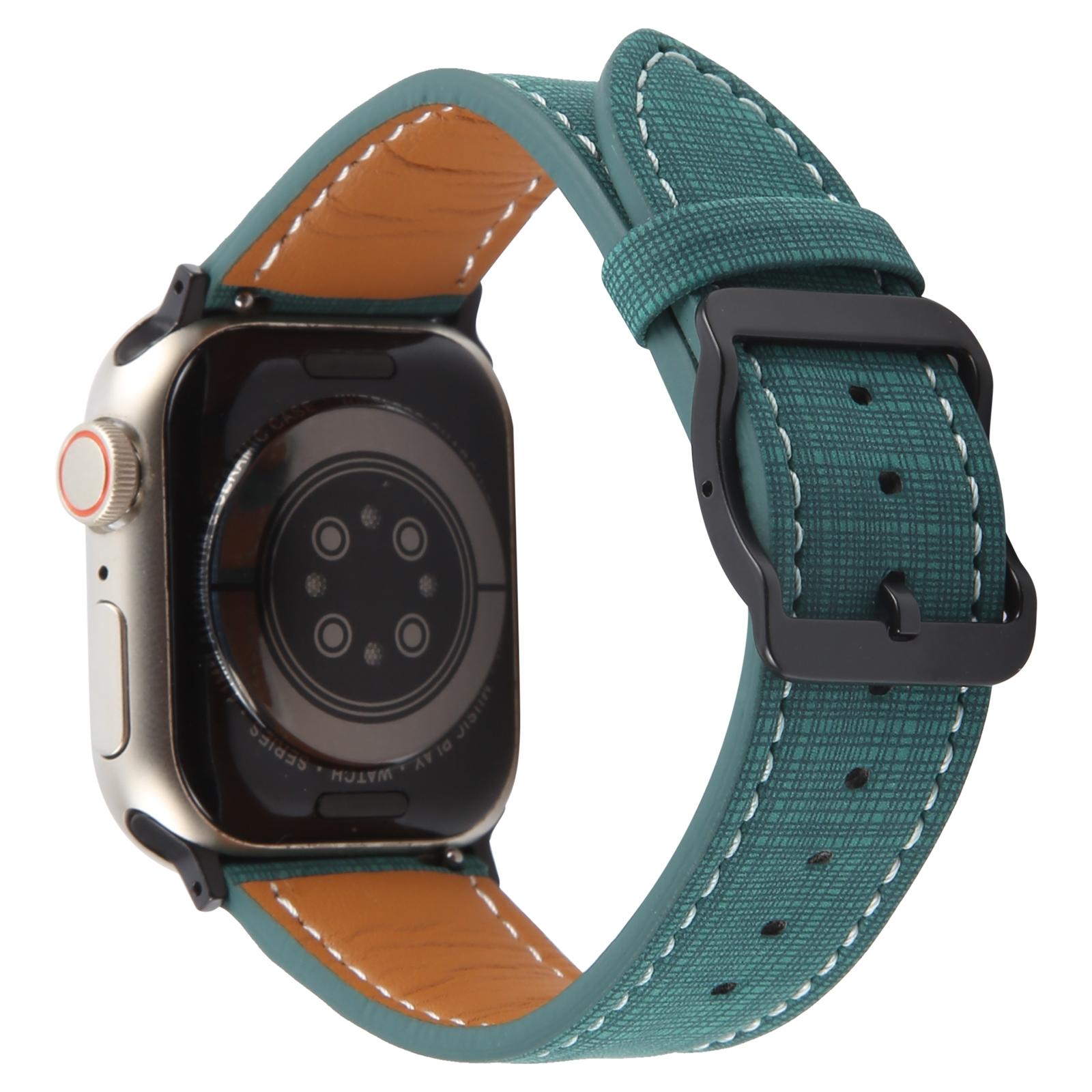 

Watch Band For Apple Watch Series 10 Ultra 9 8 7 SE 6 5 4 3 2 1 46mm 49mm 45mm 44mm 42mm Checkered Pattern Day-Shaped Buckle Leather Strap Green