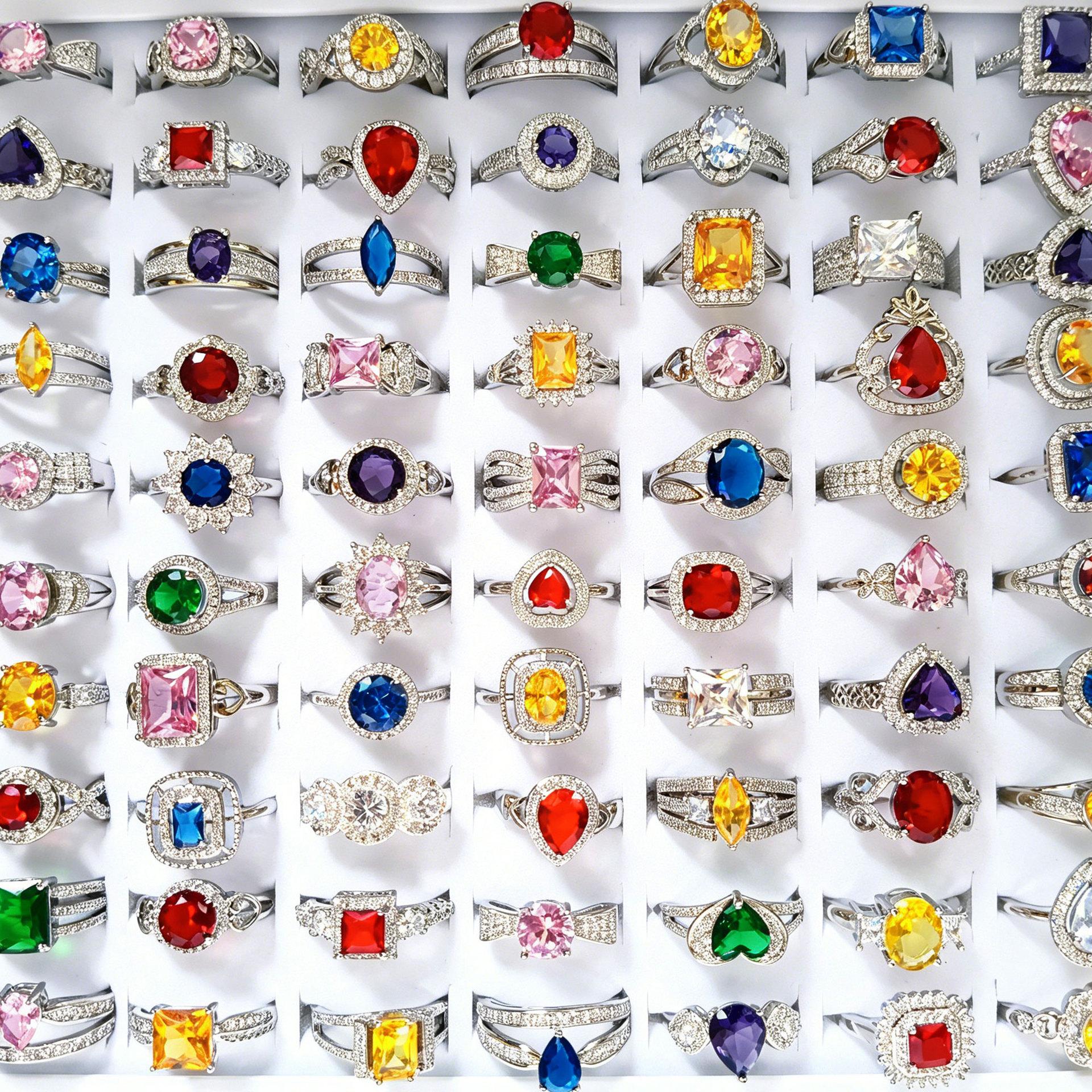 10Pcs Crystal zirconia ring with adjustable opening alloy ring accessory