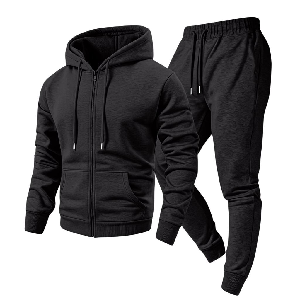 Men's 2 Piece Hoodie Jacket and Cargo Pants Set Casual Athletic Track Suit with Elastic Waist Multi-Pocket Jogger Pants