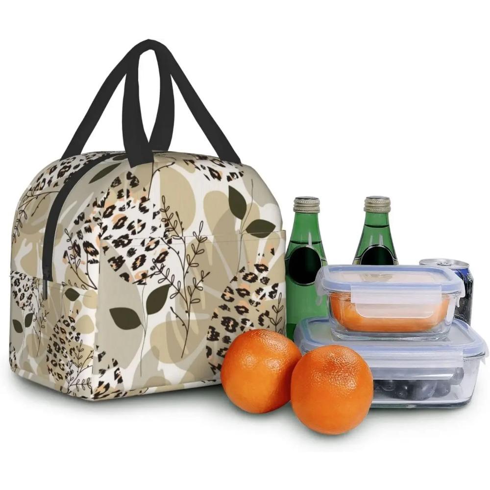 Trendy Green Brown Leaves Camo Insulated Lunch Bag Cooler Thermal Waterproof Reusable Tote Bag for Travel Work Hiking Picnic