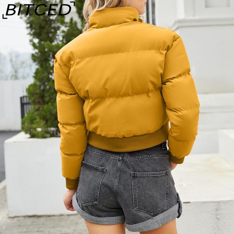 BITCED Женское хлопковое пальто короткой длины на осень/зиму, с длинными рукавами и высоким воротником, теплая куртка, повседневная хлопковая куртка свободного кроя, пуховик