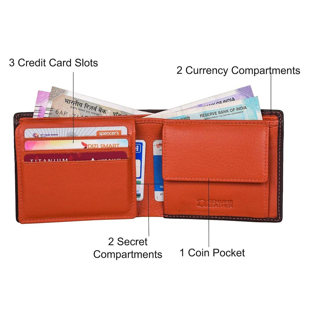 Kyle Brown/Orange Leather Wallet for Men
