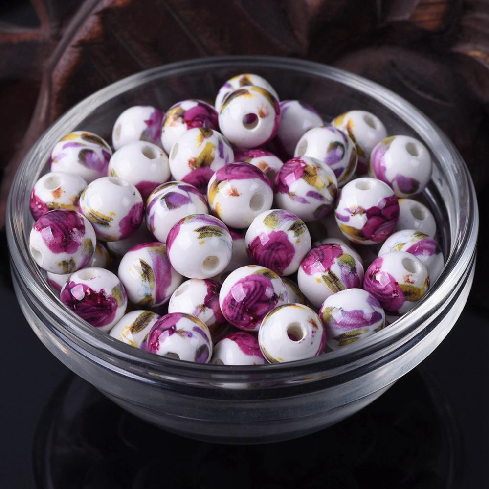 

20 шт. Круглые бусины-разделители из керамического фарфора с цветочными узорами, 10 мм, 12 мм, лот для DIY поделок, браслетов, аксессуары для изготовления ювелирных изделий 10mm-20pcs
