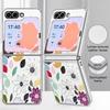 White Flower Pattern Case For Samsung Galaxy Z FlIP 7 FE 6 5 Plating PC+PU Leather Hybrid Folding Cover For Samsung Z Flip7 Flip6 Flip5