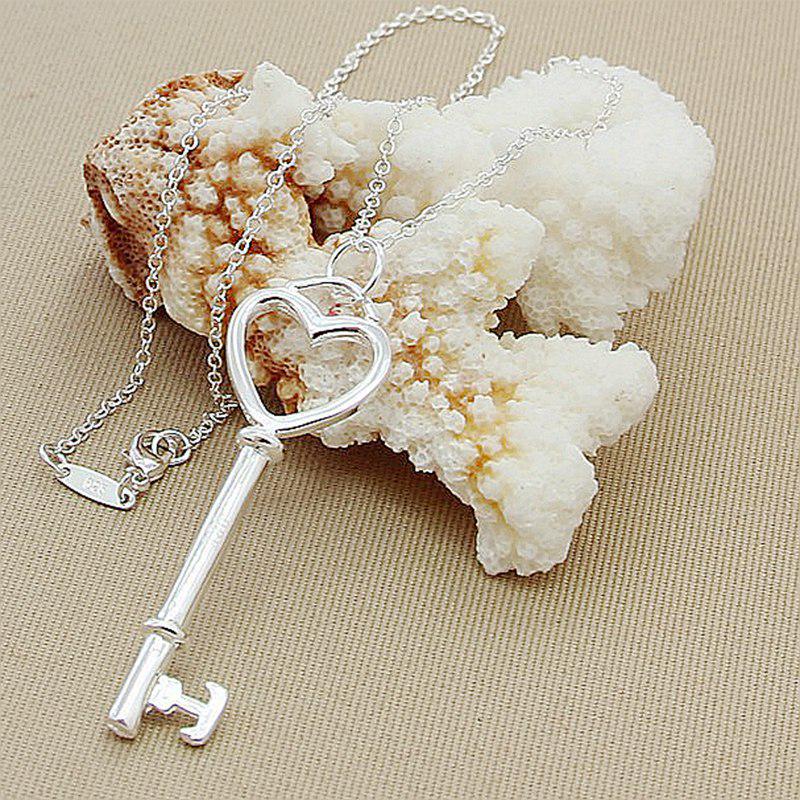 Silver Plated Korean Heart Key O-Chain Necklace