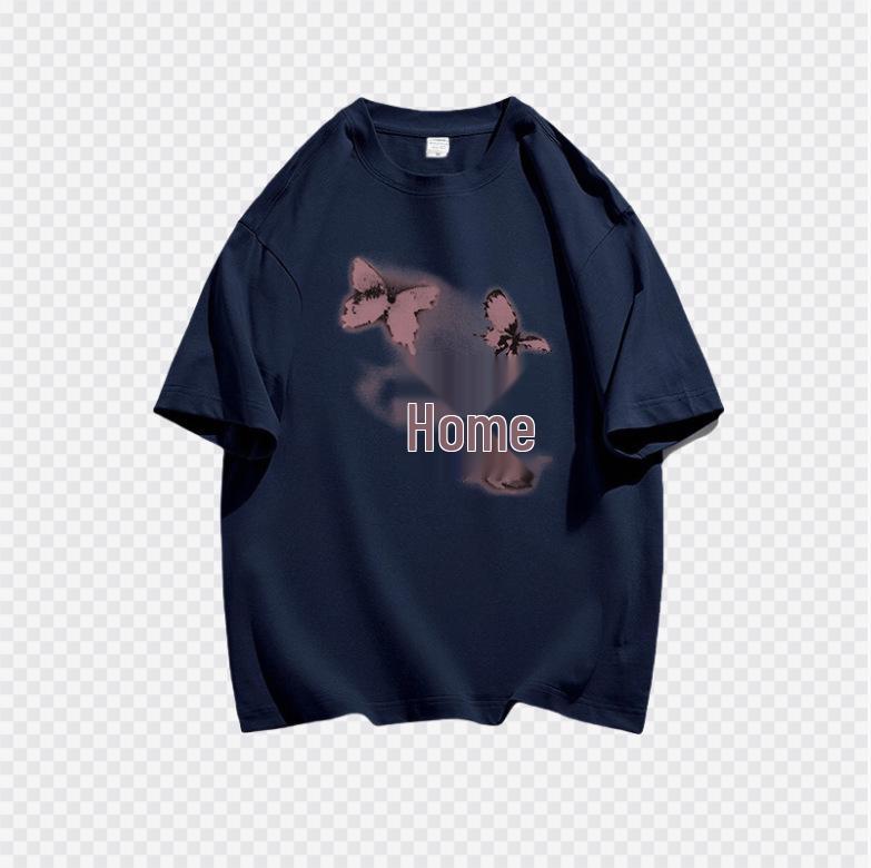 

Шикарная женская белая хлопковая футболка с коротким рукавом - Летний нишевый дизайн для пар XL темно-синий