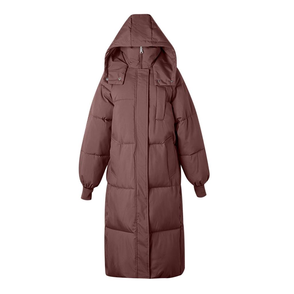 Women's Fashion Casual Solid Color Hooded Mid-Length Long Sleeve Zipper Button Cotton Jacket