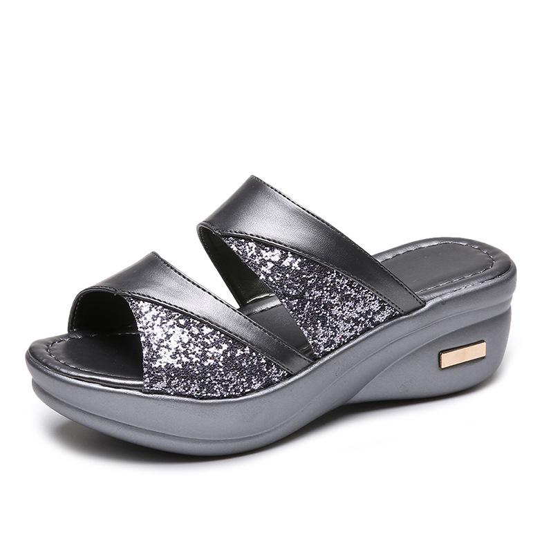 Women s Fashion Thick Sole Wedge Heel Peep-Toe Slides - Summer 2025 36