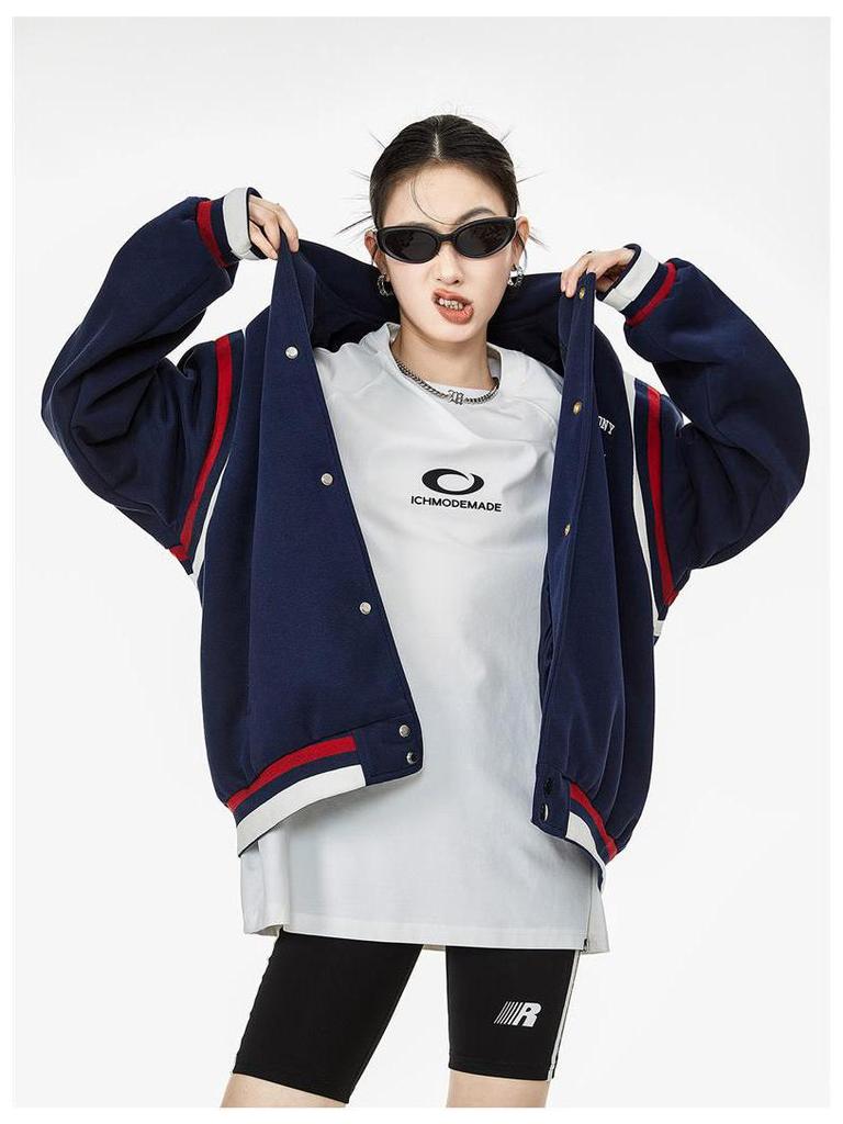 ICH MODE Women's Retro Color Block Baseball Jacket - Spring 2025 Collection