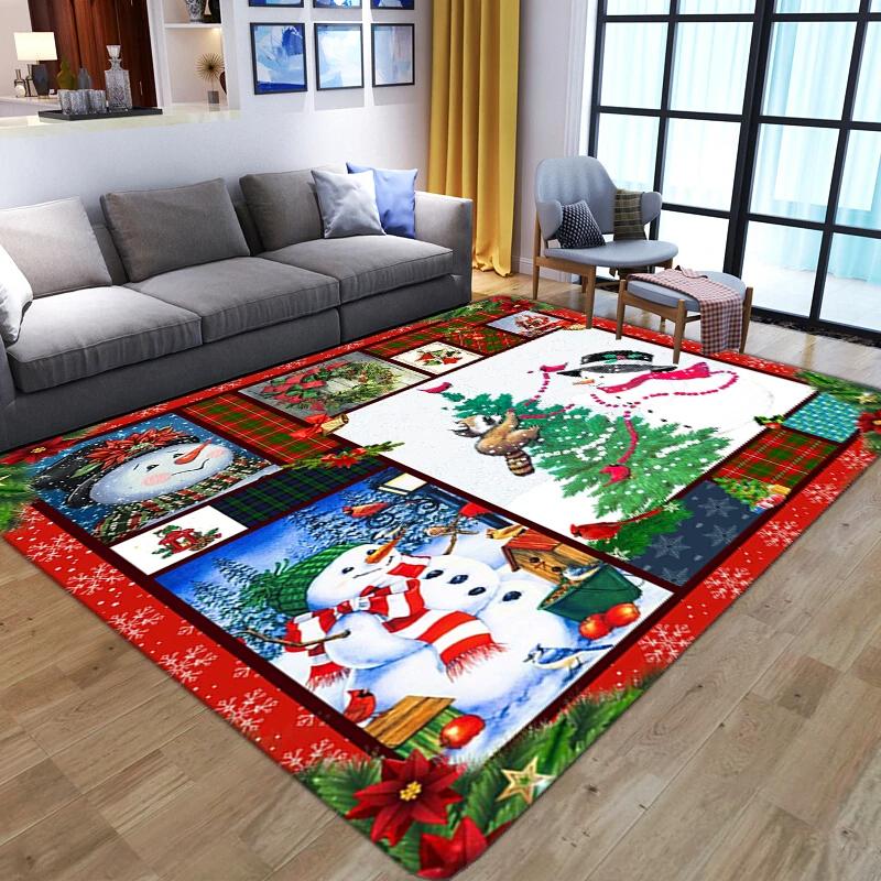 Cartoon Snowman Carpet Merry Christmas Area Rug For Living Room Bedroom Bedside Decor Home Entrance Door Mat Anti-slip Floor Mat