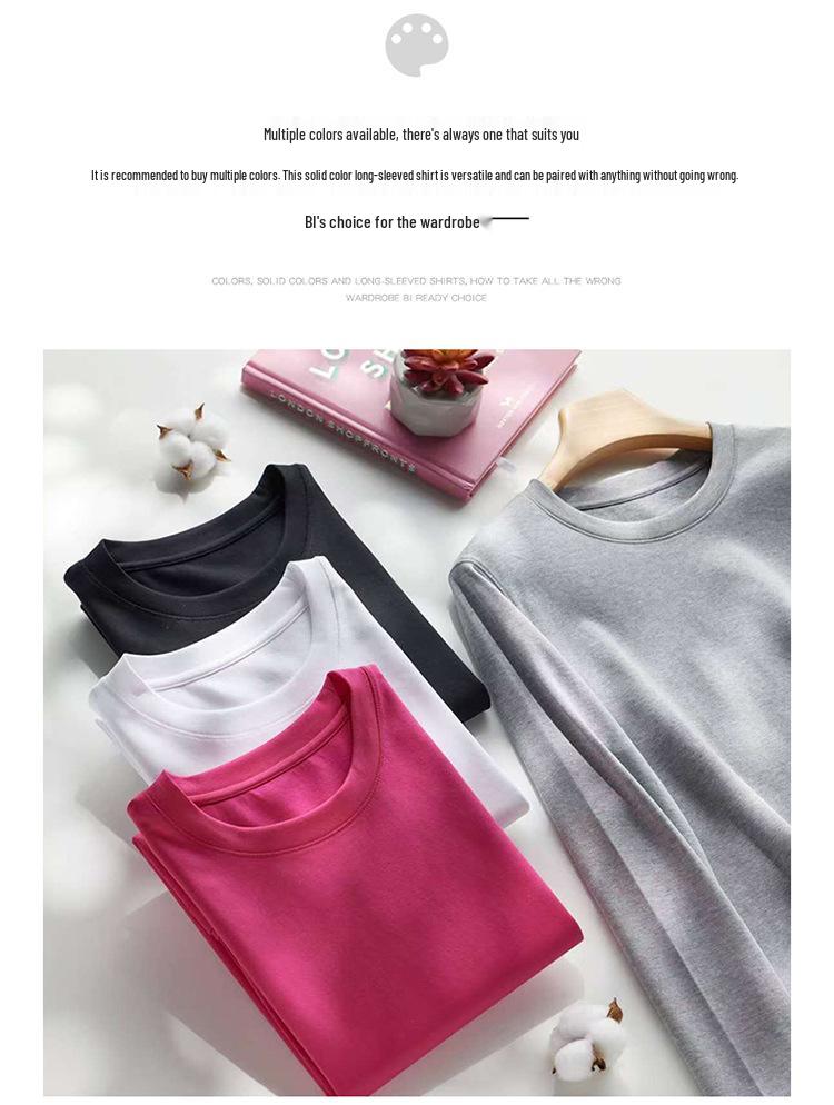 Women's Pima Cotton Long-Sleeve Round Neck T-Shirt - Stylish & Versatile Base Layer for Autumn/Winter