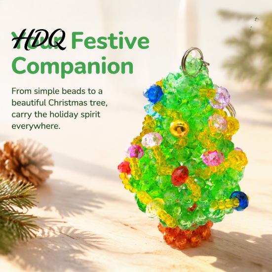 DIY Holiday Ornament Kit Christmas Tree Keychain Faux Crystal Beaded Xmas Pendant Decoration Hanging 3D Key Ring Charm Accessory for Home